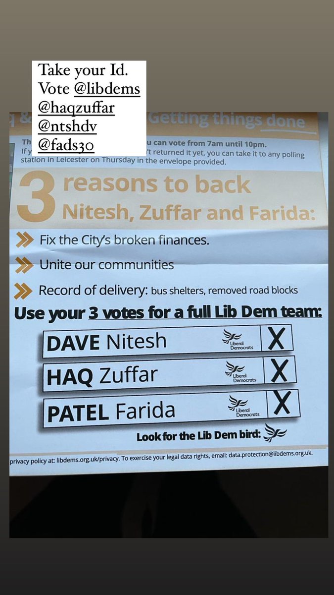 Taz_masta's tweet photo. Don’t forget your ID. Let’s make it happen . Vote @Zuffar_Haq @ntshdv and Farida Patel @LibDems 
#Evington is Yellow 💛💛💛 https://t.co/KyDj0AFdCP