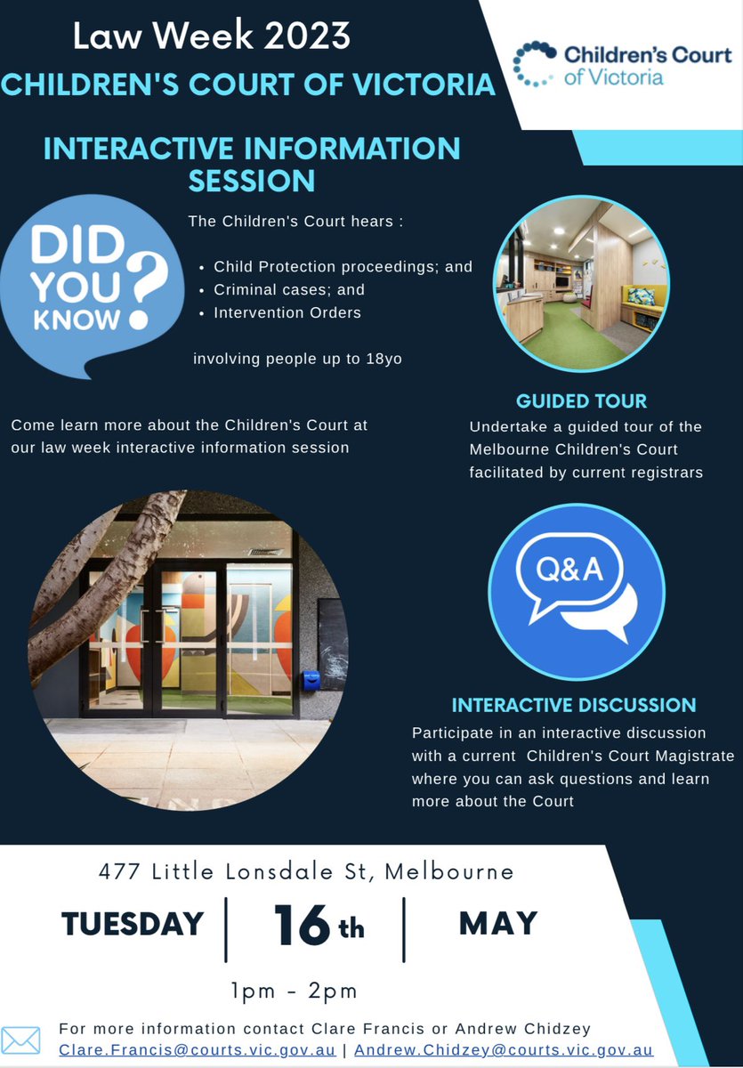 PublicLawSI's tweet image. What happens in the Children’s Court of Victoria? Find out during #LawWeek!