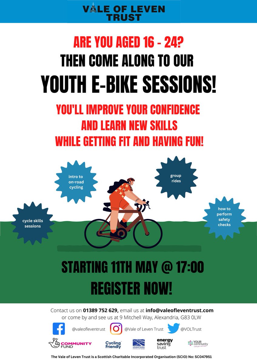 Dumbarton_Acad's tweet photo. E-bike sessions for young people. #communityopportunity #WeCARE https://t.co/0t57ohzR3W