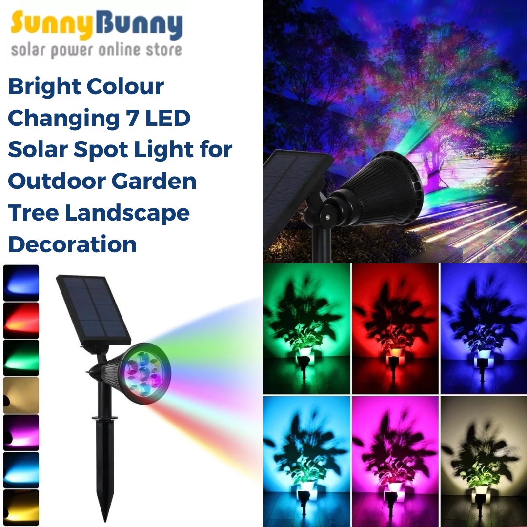 sunnybunnysolar's tweet image. Add a splash of colour to your outdoors🎨! Our 7-Color Changing LED Solar Spot Light is waterproof, versatile &amp;amp; perfect for decoration✨. Adjustable head &amp;amp; solar panel angles. Explore more👉 
🌈 sunnybunny.com.au/solar-garden-l…

#sunnybunnysolar #ColorChangingLights #OutdoorLighting #W...