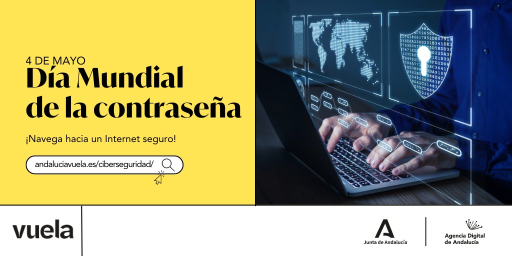 AndaluciaVuela's tweet photo. 🔐 Hoy, 4 de mayo, es el Día de la #Contraseña, y qué mejor manera que celebrarlo que con nuestra Guía de #Ciberseguridad. Aprende a utilizar las nuevas tecnologías de manera segura. 📲
👉🏻 https://t.co/ye0HVxIkQv

#AndalucíaVuela https://t.co/kuqexIVt6q