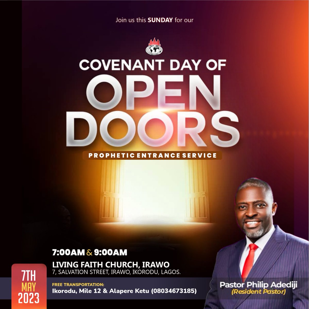 LFC_Irawo's tweet photo. This is one service you will live to remember because God will deliver to you the master keys to a world of Open Doors. Never will any door of favour be shut against you anymore.
.
#lfcirawo #SundayService #FirstSunday #CovenantDayOfOpenDoors #JoinUsNextSunday https://t.co/QivBCGIV0O
