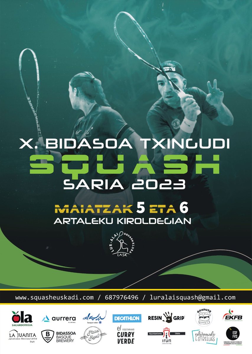 🏐 X. BIDASOA TXINGUDI SQUASH SARIA JOKATUKO DA BIHAR ETA ETZI ARTALEKUN

Dagoeneko 45 jokalarik eman dute izena Euskadiko Federazioaren zirkuituaren baitan dagoen txapelketa ofizial honetan

<a href="/luralaisquash/">luralaisquash</a> <a href="/antxetairratia/">Antxeta Irratia</a> 

📝kiroletik.eus/eu/x-bidasoa-t…
