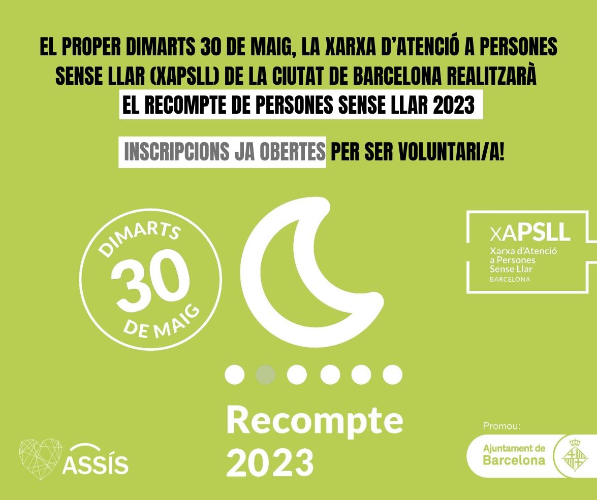 Ja estan obertes les inscripcions per al #voluntariat del #recomptebcn23 
✊🏽És vital entendre què significa i representa el #sensellarisme per poder abordar aquesta realitat social, i per això necessitem visibilitzar-lo i dimensionar-lo 
📲 Inscriu-te: app.recomptebcn.cat