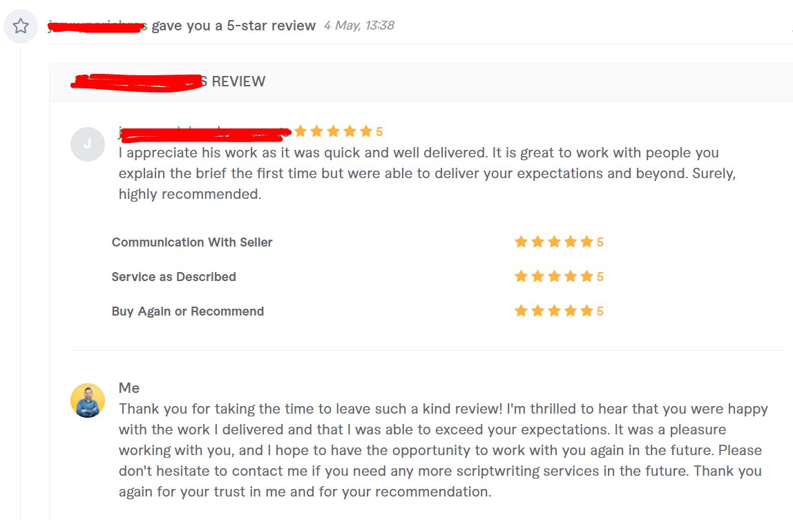 worddesignpro's tweet photo. Review No: 3,147 🌟🌟🌟🌟🌟 

Quick and well-delivered work that exceeded expectations! 👏 

😍 Order now for top-notch video script writing 👉 https://t.co/kK3gGqyYEz

#scriptwriting #whiteboardanimation #Copywriting #Marketing #Fiverr #banks https://t.co/cL9lf4XGeF
