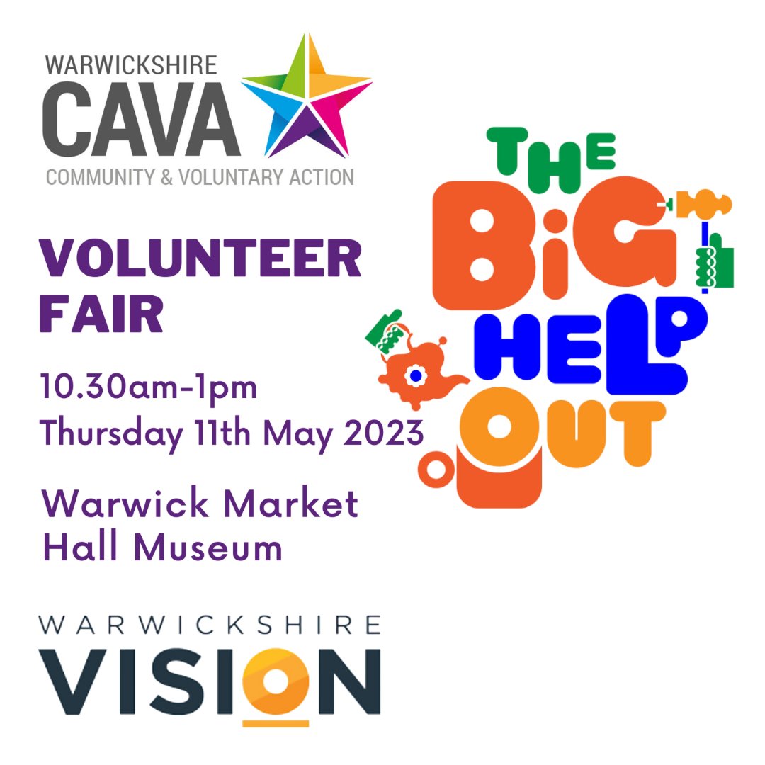 Are you interested in volunteering in Warwickshire?
Come to the Warwick Volunteer Fair at the Market Hall Museum on May 11th to have a chat with Maria.
We need volunteers to join our team in providing support services to the visually impaired in Warwickshire.
<a href="/StratfordWCAVA/">Stratford CAVA</a> 🧡