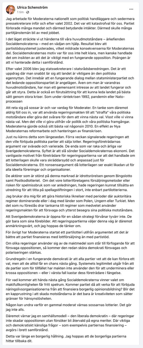 Här skriver Fores vd <a href="/USchenstrom/">Ulrica Schenström</a> en längre kommentar med anledning av förslaget om att utreda ett förbud av partilotterier.