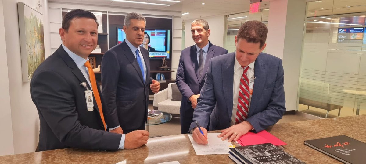 Sheba Medical Center (@sheba_medical) on Twitter photo Proud to announce Sheba's MOU with <a href="/HCAhealthcare/">HCA Healthcare</a> , led by CEO Samuel N. Hazen. We'll collaborate on R&D to advance global healthcare practices and improve patient care. As innovative providers, Sheba and HCA share a commitment to enhancing health outcomes. Proud to announce Sheba's MOU with <a href="/HCAhealthcare/">HCA Healthcare</a> , led by CEO Samuel N. Hazen. We'll collaborate on R&D to advance global healthcare practices and improve patient care. As innovative providers, Sheba and HCA share a commitment to enhancing health outcomes.