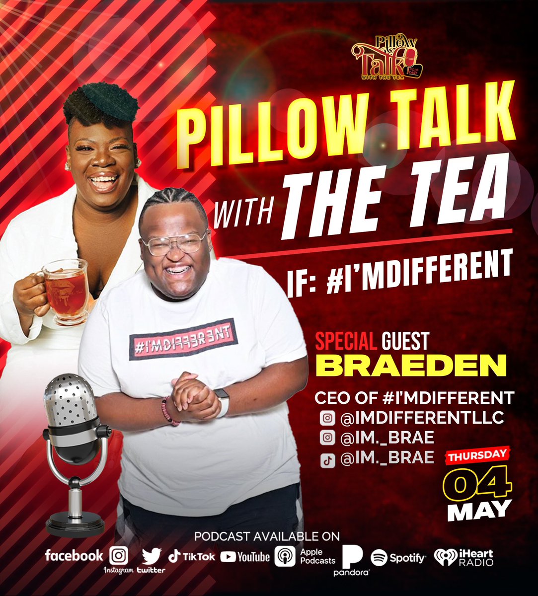 🚨New Episode Alert 🚨 

New @PTWTTPodcast episode live on #Youtube AVAILABLE NOW w/ @im_brae4 from @imdifferentllc ‼️‼️

#pillowtalkwiththetea #fyp #imdifferent #collab #unapologeticallyyou #beyou #letstalkaboutit #unique #imme #uniquelydifferent #different #perfectlyimperfect