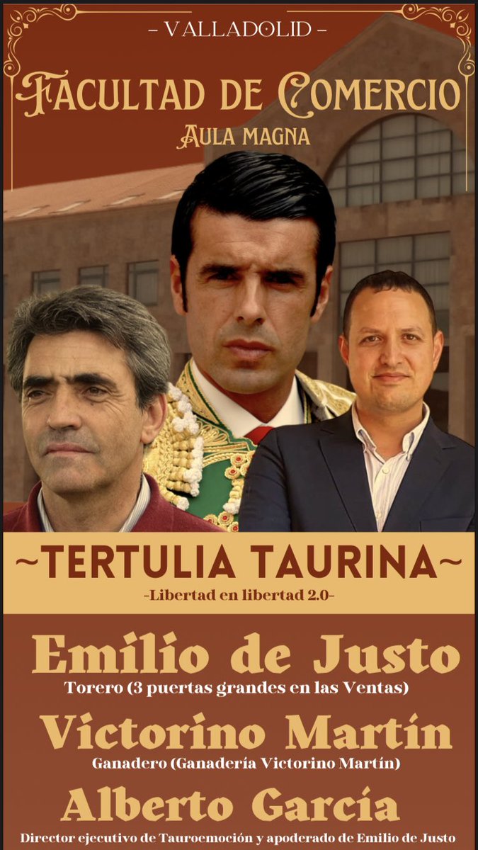 juventud_jtv's tweet photo. En 1 hora nos vemos!! Todo preparado en la Facultad de Comercio, con @victorinotoros @EmiliodeJusto y @AlbertoGBuj. @torosvalladolid @raquelsanz https://t.co/e7TUfyqDt1