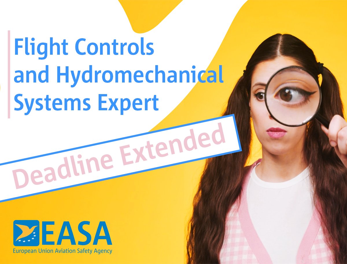 Do you want to work for Europe’s leading aviation safety authority? We are looking for a Flight Controls and Hydromechanical Systems Expert. Deadline is May 30, 2023. Get applying!

Vacancy Notice: careers.easa.europa.eu
Our Benefits: careers.easa.europa.eu/content/Workin…...
#EASAcareers