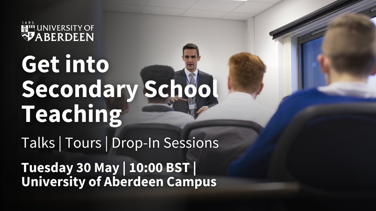 educationabdn's tweet photo. Join us on-campus to learn about our PGDE in Secondary Education and see what it’s like to be a student at Aberdeen.
Register Now - https://t.co/a9fSyfPfwG https://t.co/ByurWLFYEi