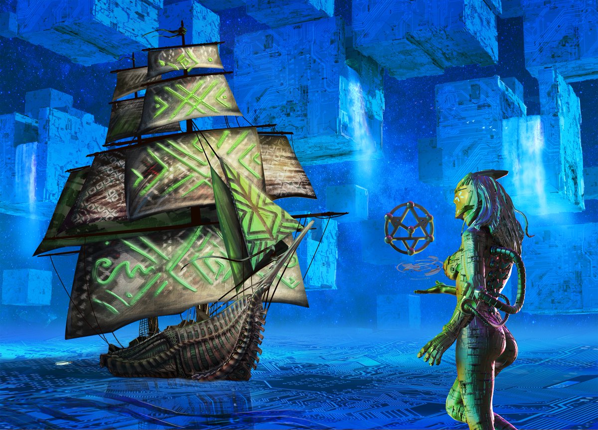 Sail_the_Stars's tweet photo. Dreamship #0064
Event : Ejthek @ejthek_art
Beacon : Jeff Drawbot @JDrawbot
Vessel : Salamandra Artworks @SalamandraArtw1
Realm : PAZQAL @pazqalart
Over 150 Billion combinations and these absolute beautiful end results pop out.
The potential of the #sailthestars project 🤯 https://t.co/qUHZPvMaNc