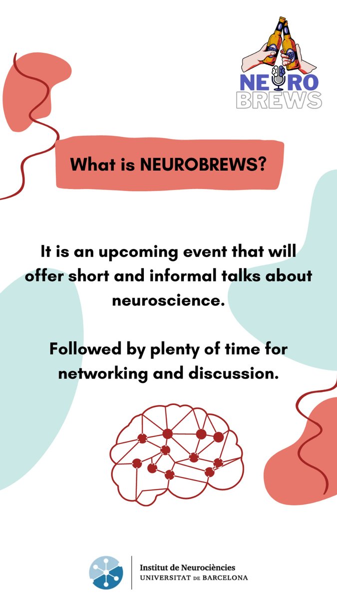UBneuroscience's tweet photo. #PhDCommittee | Get ready for #NeuroBrews 🧠🍻
📅 8th June
📍 Espai La Muriel (C/Verntallat, 30)
We encourage you to participate by sending us your abstract and share your #research with the community
Any doubts? contact us at phdcommittee.ubneuro@gmail.com https://t.co/DgrsnmYLWh