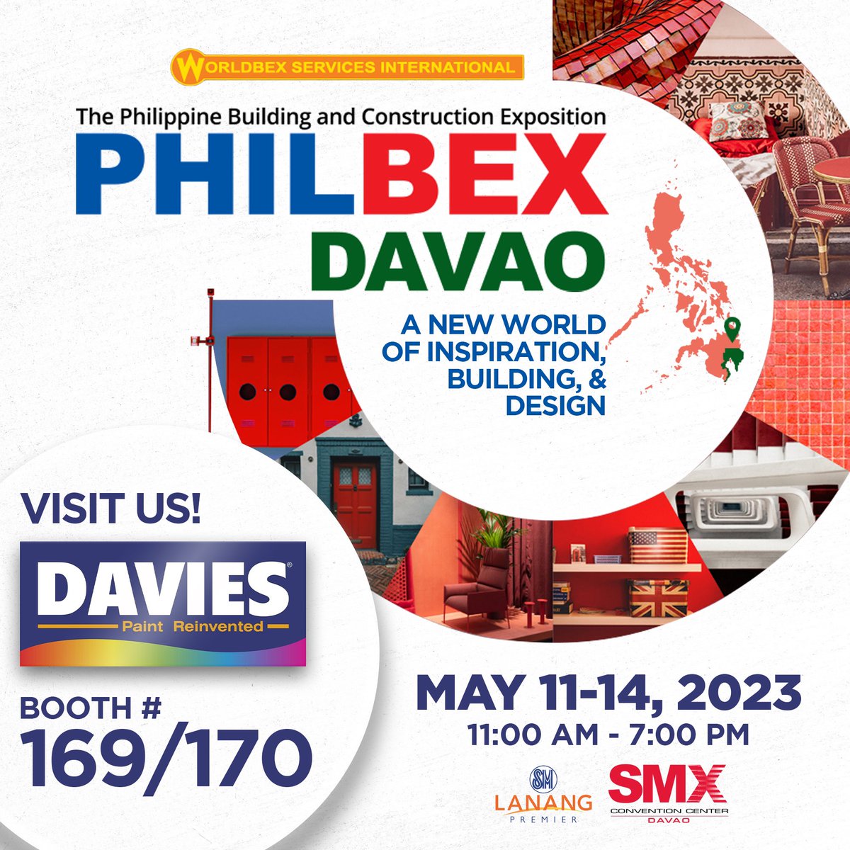 Get ready, Davao City!

Davies Paints will be at PHILBEX Davao 2023 this May 11-14, 2023, 11am to 7pm at the SMX Convention Center Davao, SM Lanang Premiere. 

Register now for FREE: register.worldbex.com

#DaviesPaints #PHILBEXDavao2023 #WORLDBEX2023 #DavaoCity