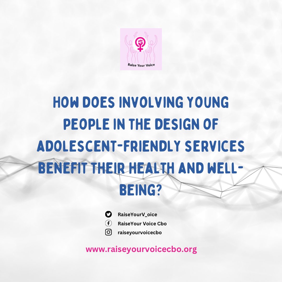 RaiseYourV_oice's tweet photo. It is only fair that young people are included in the process of coming up with the framework and contents of adolescent-friendly services. 

#AdolescentHealth #RaiseYourVoice #AYFHS #AFS #YouthHealth #YouthServices #Accessibility https://t.co/GCXQChdkqJ