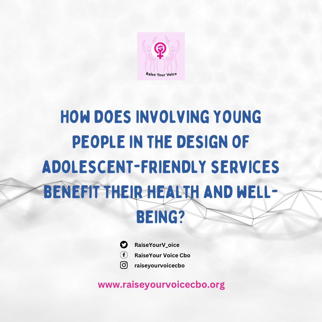 It is only fair that young people are included in the process of coming up with the framework and contents of adolescent-friendly services. 

#AdolescentHealth #RaiseYourVoice #AYFHS #AFS #YouthHealth #YouthServices #Accessibility