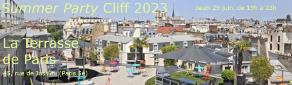 [Invitation SUMMER PARTY]  Le conseil d’Administration du
<a href="/ircliff/">Ircliff</a>
a le plaisir de convier ses membres à sa « #Summer #Party » le 29 juin ; Inscrivez vous vite➡️ cliff.asso.fr/index.php?lang… #communication #finance
<a href="/OlivierPsaume/">Olivier Psaume_IR</a>
@SophiePalliez
<a href="/aureliecohen_/">Aurélie Cohen</a>
@Jbroquette