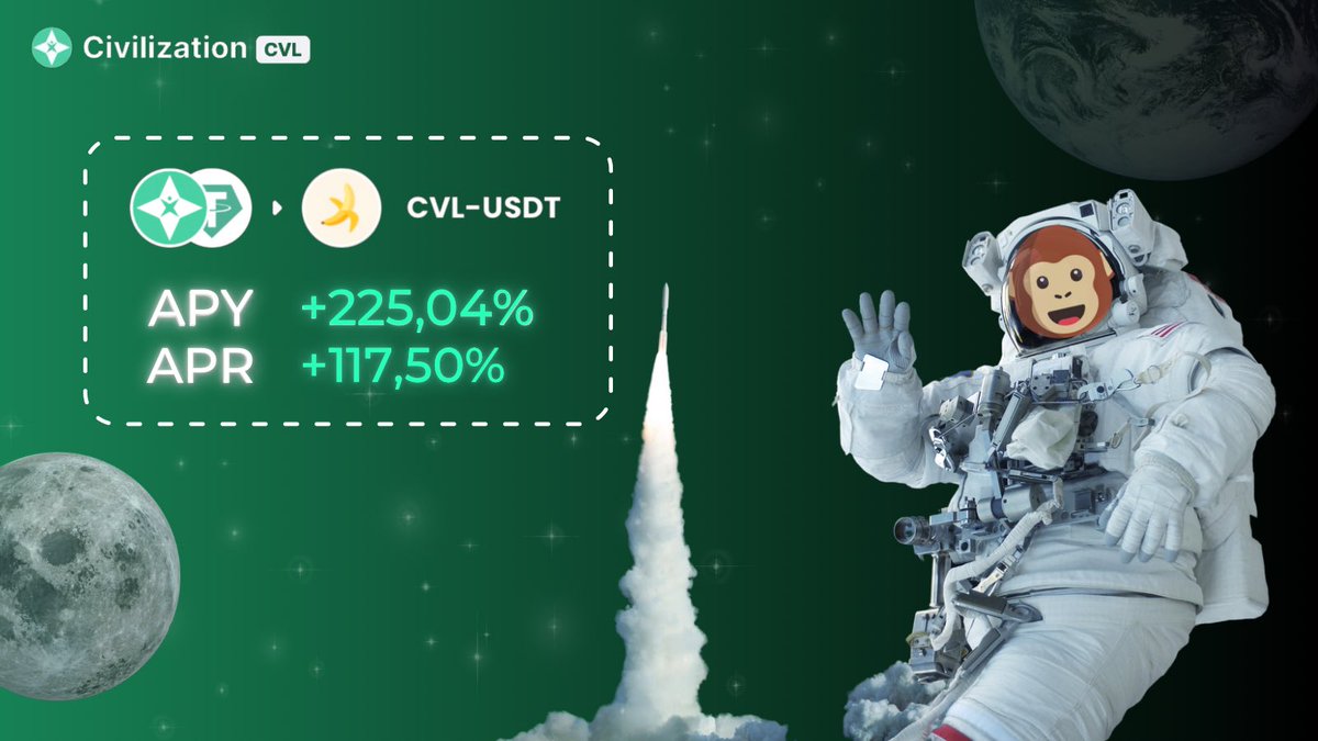 cvl_network's tweet photo. 🚀🌕 Cosmic rates on ApeSwap!

💰CVL-USDT farming with 
🔺 APY of 225.04%
🔺 APR of 117.50%

✔️Don't miss the chance for a profitable investment now! 🐵💰 
#ApeSwap #CVL #USDT #DeFi https://t.co/G2u6Xu5KVc