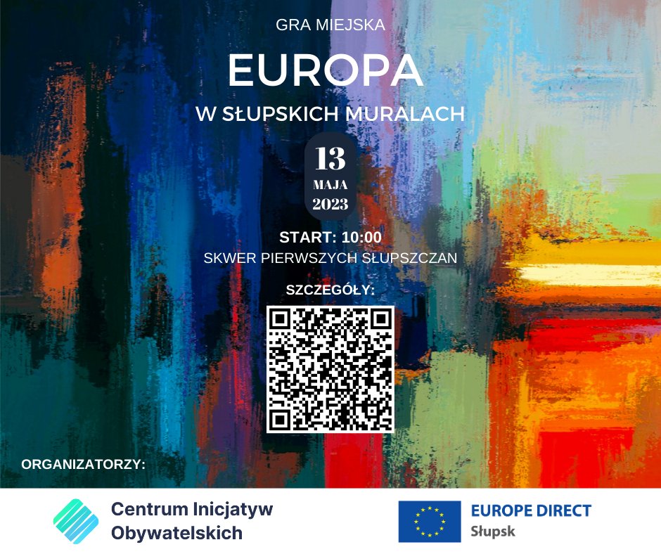 EDSlupsk's tweet photo. Zapraszamy do zgłoszeń do gry miejskiej „Europa w słupskich muralach”, która odbędzie się 13 maja! Do zdobycia vouchery o wartości 1000 zł, 500 zł i 300 zł. 
Formularz zgłoszeniowy: https://t.co/DZDY0aaTN5 
Regulamin: https://t.co/URMWigok2X… Zobacz więcej https://t.co/cMPURufy2Z