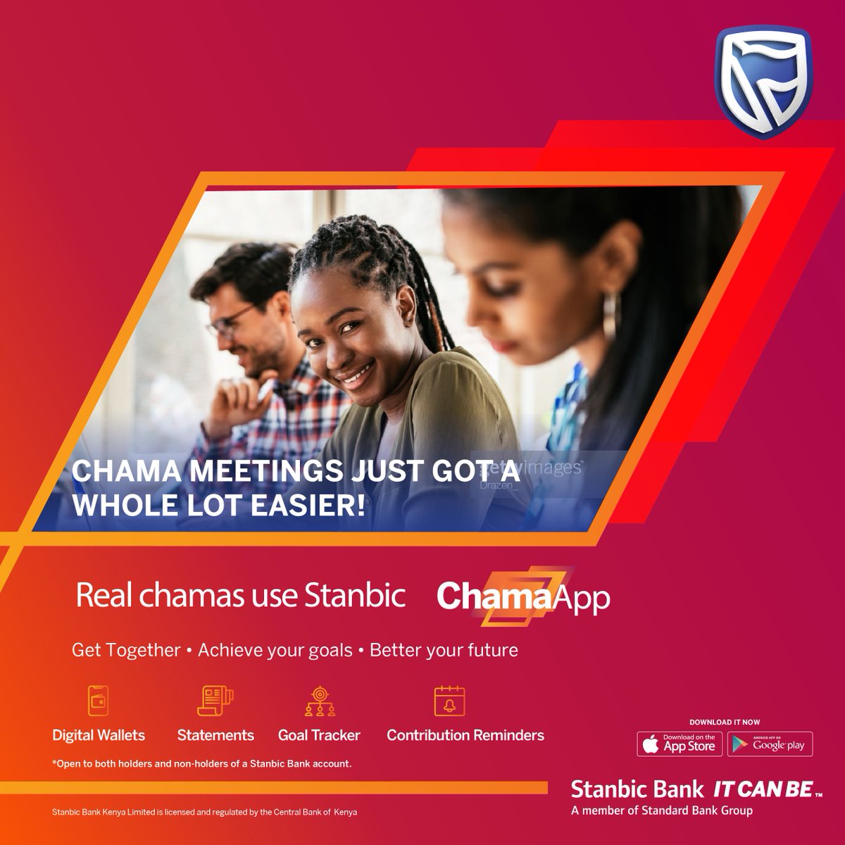 StanbicKE's tweet photo. Who said managing a chama had to be boring? 😴 With the #ChamaApp, you can easily manage your group's finances and still have time for fun! 🎉 Download now and join the party!