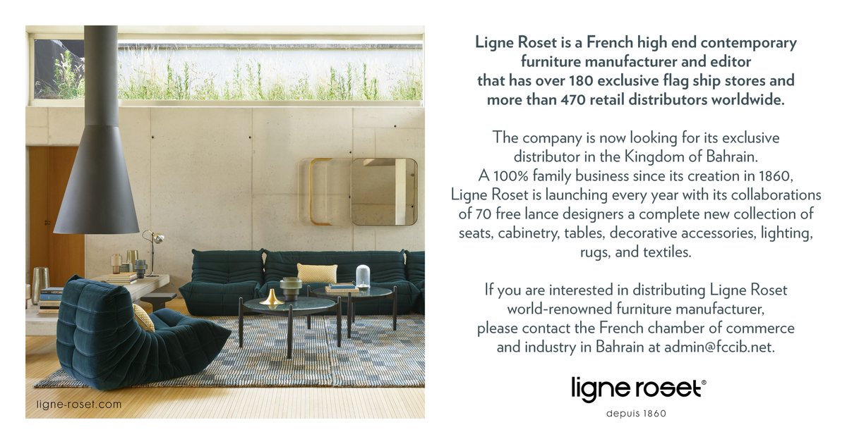 FCCIB_'s tweet photo. @ligneroset is looking for its #exclusive #distributor in the Kingdom of #Bahrain. 
If you are interested in this #unique #opportunity, contact us at admin@fccib.net. https://t.co/prxVS60WkE