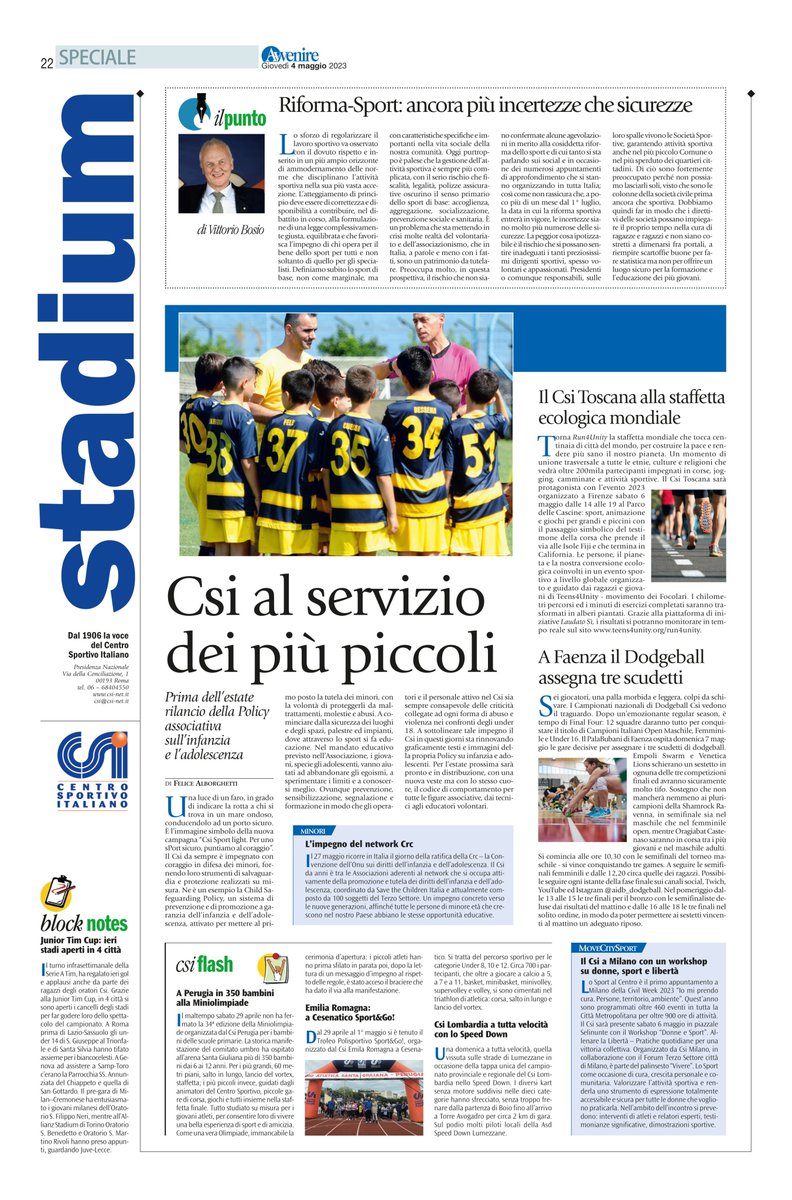 DemonEventi's tweet photo. RT @CSInazionale: Nella pagina #Stadium su @Avvenire_Nei di oggi #4maggio 

✅ CSI al servizio dei più piccoli #policyInfanzia 
✅ L’impegno del network Crc #GruppoCRC 
✅ #JuniorTIMCup: ieri stadi aperti in 4 città @SerieA @TIM_Official https://t.co/nUFCDMJ1vz