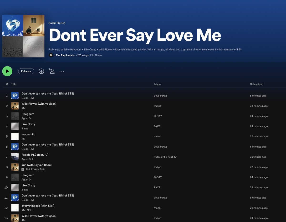 LetsBeGoodHuman's tweet photo. PLAYLISTS & LISTENING PLAN FOR #DontEverSayLoveMe 
1. DESLM + Haegeum+LC+Wild Flower + Moonchild (to 100M) focused, with full Indigo & Mono and a sprinkle of other solo songs.
🟢https://t.co/yWIBxhBrwB
https://t.co/eJAjH48wRZ
2. I'd follow with more FACE & DDAY for charts:
🟢 https://t.co/uD1A8lZNL1
https://t.co/4L9JobXij7

To those of you telling me that my repetitions are too spaced out, I do this for 2 reasons:
1) Because I believe it helps with the filtering
2) Mathematically, because of the length of the playlist, that's how 20ish repetitions get spread out.

So stop coming into my DMs or replies to tell me to do better. Use another playlist if you prefer, or make your own.
BCD gave you a tool: https://t.co/pegZ8RhWVZ