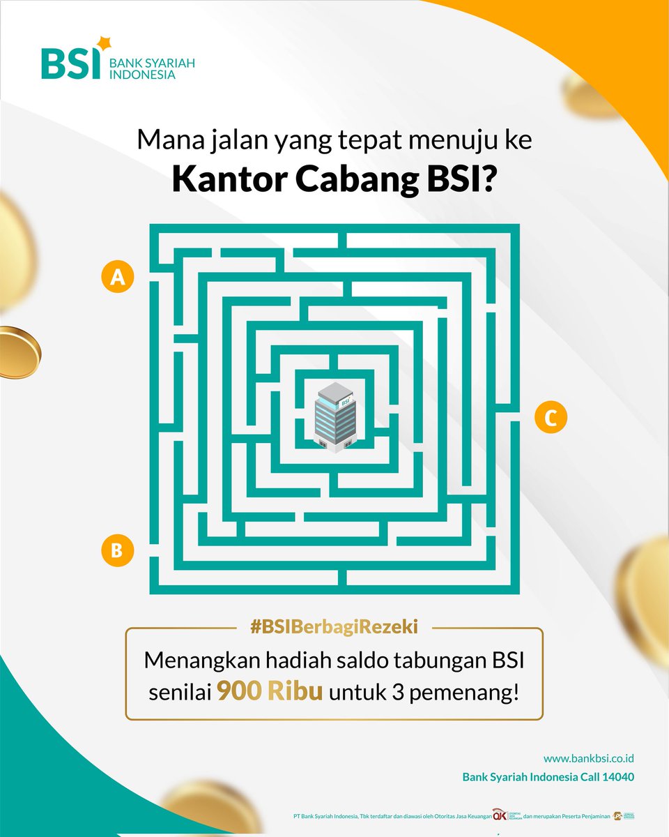 bankbsi_id's tweet photo. Assalamualaikum, Sahabat Syariah!

Minsy mau ngajak kalian buat ikutan #BSIBerbagiRezeki di sore hari ini. Caranya gampang kok! Kalian cukup cari jalan yang tepat menuju kantor cabang BSI berikut ini. https://t.co/4whskadoWm