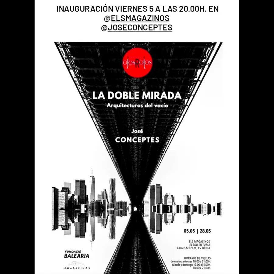 FESTIVAL OJOS ROJOS
-
Demà a les 20h inaugurem l'exposició a DÈNIA, Alacant.
Sala ELS MAGAZINOS, al costat del port.
-
LA DOBLE MIRADA, ARQUITECTURAS DEL VACÍO.
-
T'esperem!
-
#festivalojosrojos2023 #festivalfotografia #deniacultura #deniacultural #denia #elsmagazinos #festi…