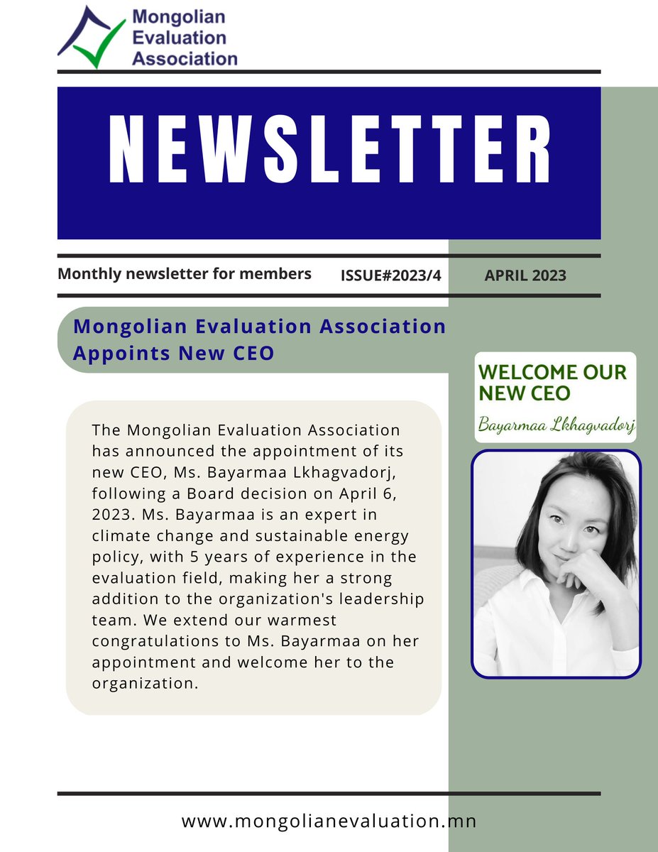 MonEvalAssoc's tweet photo. We are happy to share with you the 4th Issue of MEA's Monthly Newsletter for the year 2023. #IPDET #unfpa_mongolia #Yees #youngandemergingevaluator #evalyouthmongolia #YEEsInternship #MECC #Eval4Action @AmericanU @unfpa_eval #eval4action
@aeaweb https://t.co/EfzxhXbKJs