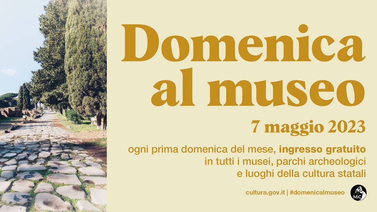 Domenica 7 maggio torna la #domenicalmuseo 
Ingresso gratuito in tutti i siti del Parco