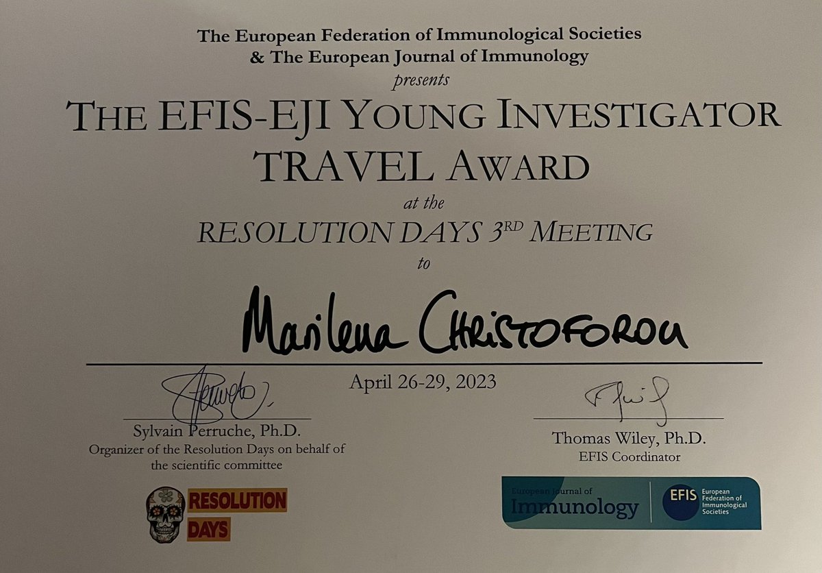 Had an amazing time participating to the #3rdResolutionDays congress, had the opportunity to meet some of the experts of Resolution.Very grateful that I had the chance to present some of my PhD work!Big thanks to #ChernajovskyFoundation #williamharveyresearchfoundation and #EFIS.