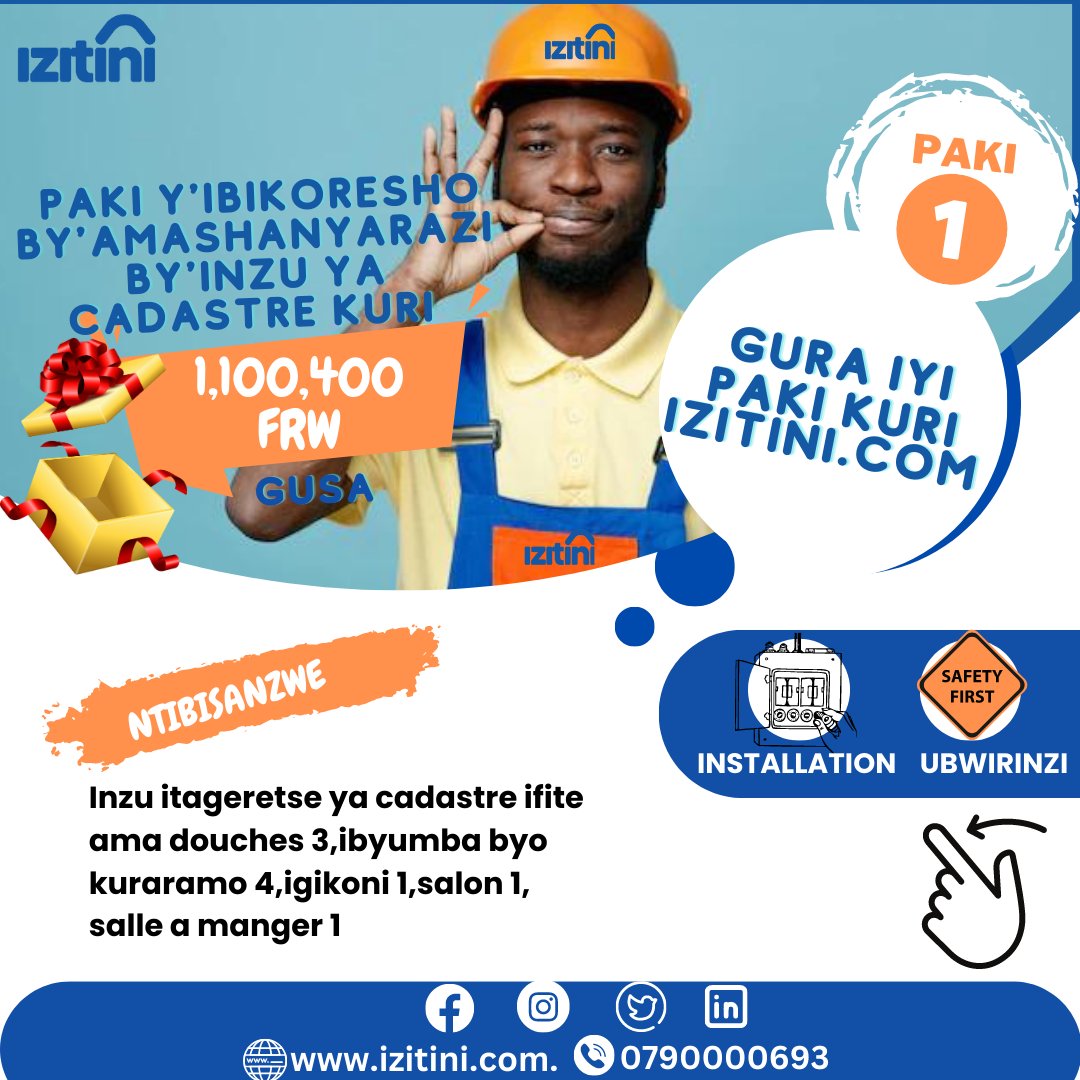 Izitini_com's tweet photo. 🚨PROMOSIYO😃! Kuri CADASTRE IPAKI 1.
Ubu ushobora gutumiza amapaki atandukanye y'ibikoresho by'amashanyarazi  by'inzu ya CADASTRE by'umwimerere🥇 ku giciro KIDASANZWE. Sura urubuga rwacu https://t.co/63rkI5npzT 
HAMAGARA 0790000693

#Rwot #plumbing #Kigali #Construction https://t.co/2gypoCVoFg