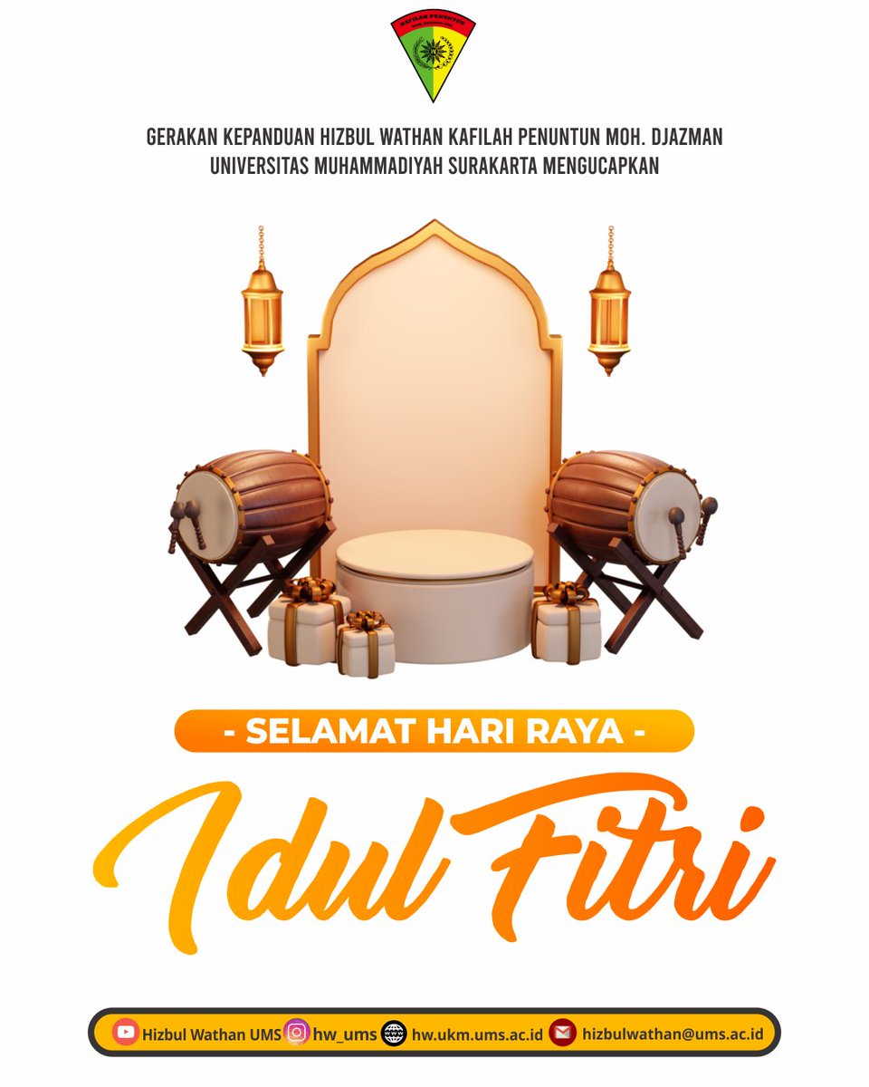 Salam HW, Fastabiqul Khoirot 

Kami segenap keluarga besar gerakan kepanduan Hizbul Wathan kafilah penuntun Moh. Djazman Universitas Muhammadiyah Surakarta mengucapkan, 

SELAMAT HARI RAYA IDUL FITRI 1444 H

تَقَبَّلَ اللّه مِنَّا وَ مِنْكُمْ
Mohon maaf lahir dan batin🙏🏻
