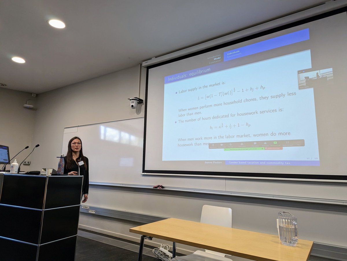 Jour 1 des #acdd2023 : présentation de Jeanne Poulain (Beta Nancy) sur "Gender-based taxation and Commodity taxation".  @beta_economics