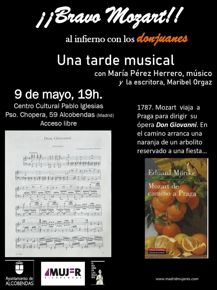 Un buen texto tiene musicalidad; tono y silencios. La música tiene frases y acentos. Tensión. Lo aprendí en el Conservatorio. Elementos invisibles que ahí están. Mozart lo sabía muy bien. Explicarlo difícil, pero leeremos y oiremos las carcajadas del libertino ¡en el infierno!