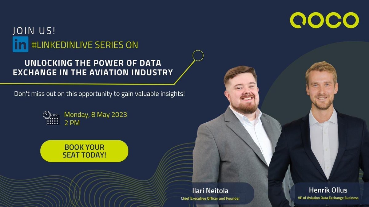 Attention all aviation professionals! ✈ 

Don’t miss this opportunity to learn from the best and gain valuable insights. Register our newest webinar now and join us on Monday, 8th May 2023 at 2pm.

linkedin.com/video/event/ur…

#aviation #webinar #dataexchange