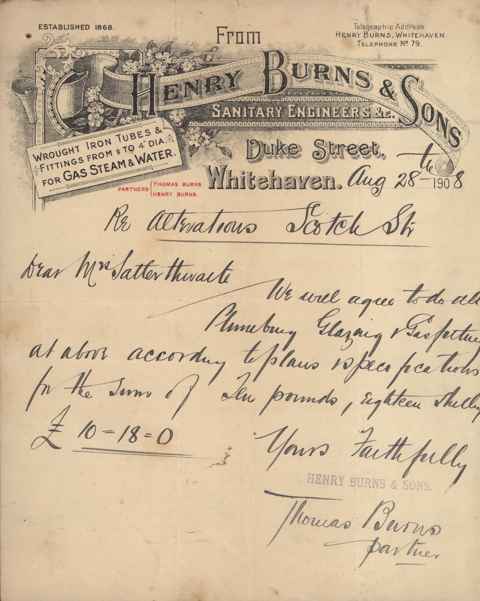 Here are a variety of letterheads and invoices of local businesses at #WhitehavenArchives. Sometimes there are few surviving records to show a firm's existence. @explorearchives #EYALocal #businessarchives #font #typeface