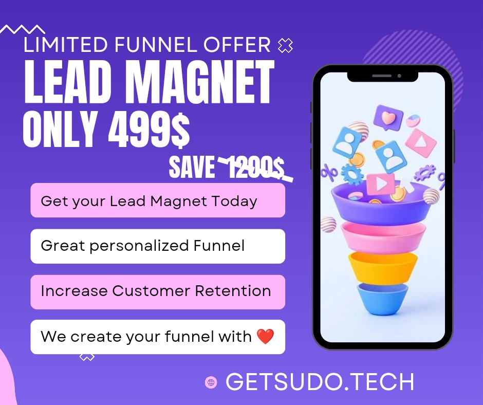 getsudotech's tweet photo. Hurry up and grab your chance! Our huge funnel discount has limited slots available. Don't miss out on the savings! #Discount #entrepreneurs https://t.co/q6tpZB6Nmj