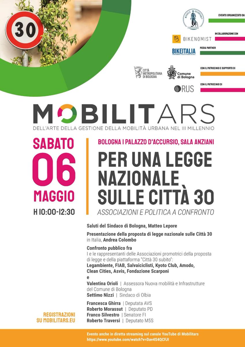 1LunaChiara's tweet photo. Sabato 6 maggio a #mobilitars presentazione proposta di legge #città30, la città delle persone
 #bastamortinstrada #VisionZero
#lastradaèditutti 
diretta streaming dalle 10:30 https://t.co/LxCPiOEur5…
@Kyoto_Club @fiabonlus @Legambiente @salvaiciclisti @ASviSItalia @AMoDo4 https://t.co/jEjIWx5NuZ