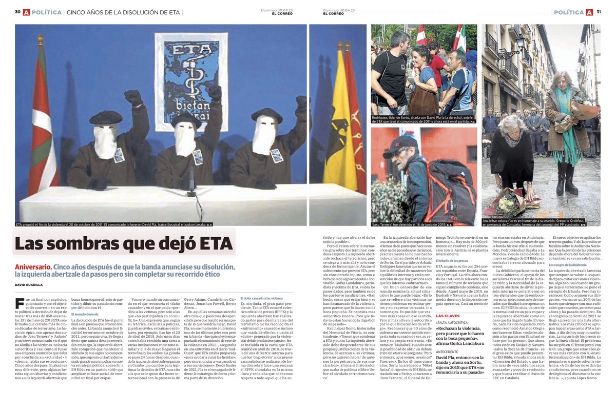 CovitePV's tweet image. #TalDíaComoHoy en 2018 #ETA escenificó su autodisolución en la localidad francesa de Cambó-les-Bains.

Fue una celebración orquestada por sus jefes de propaganda para teatralizar su ansiado "final sin vencedores ni vencidos".

¿Cómo se llegó hasta aquí? HILO⬇