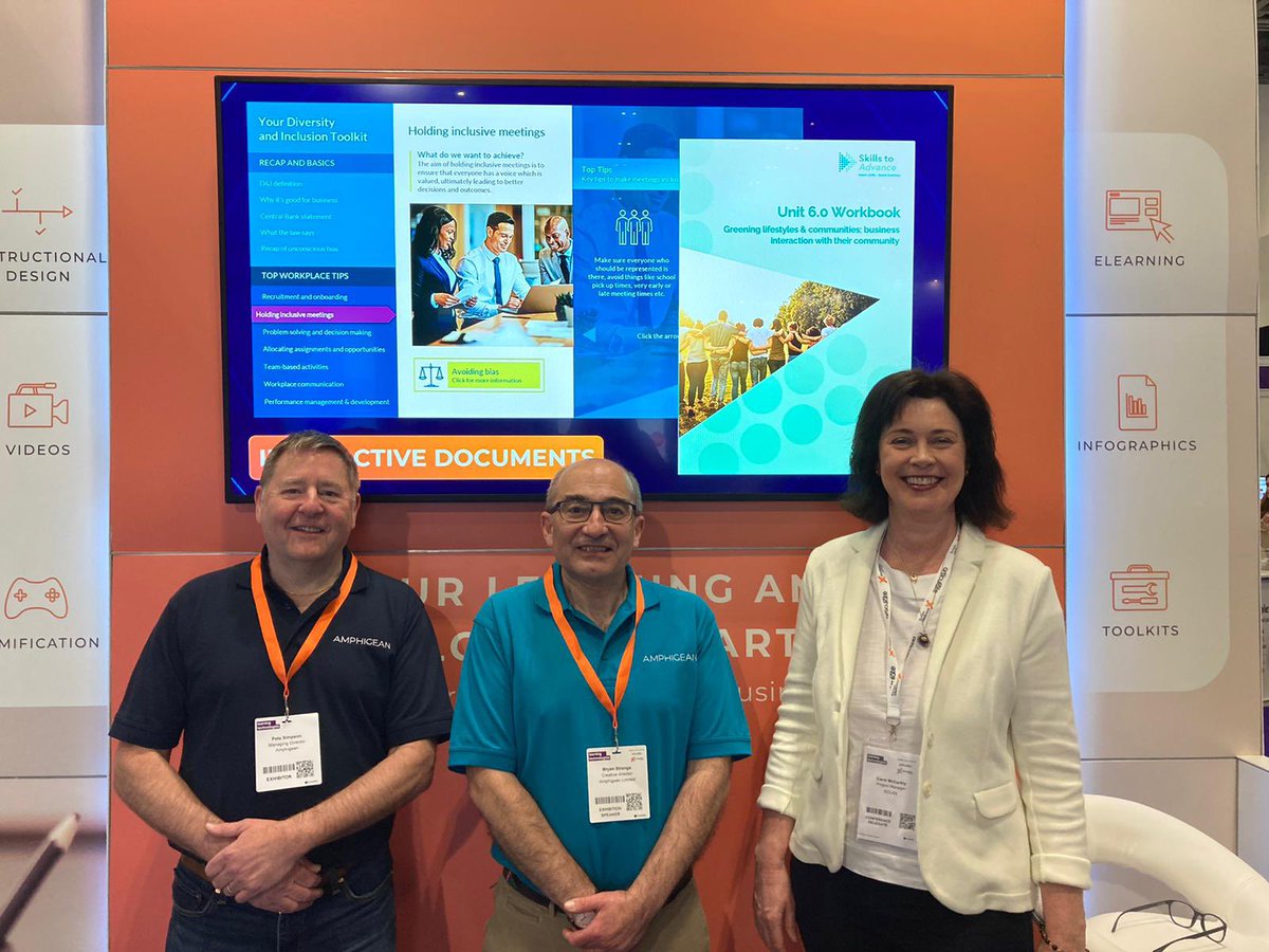 teamamphigean's tweet photo. A pleasure to catch up with Carol McCarthy @SOLASFET at #LTUK23 we are working with them on the development of a programme for upskilling businesses throughout Ireland. Bringing it to life with top quality presentations, infographics, promotional videos & learner workbooks! https://t.co/IoH22RuuMG