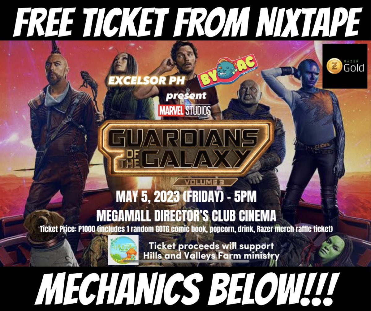 We’ve got ONE free ticket to tomorrow’s screening to be given away by @nixeniego himself! Mechanics: ✅ RT and ❤️ ✅ Must be following @axiephofficial ✅ Must be available tomorrow ✅ Comment below which GOTG character is your favorite and tag 2 friends #AxiePHOfficial #GOTGvol3