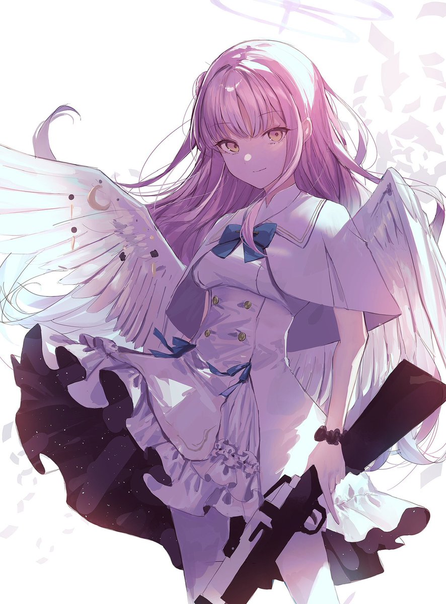 mika (blue archive) 1girl solo weapon gun wings pink hair long hair  illustration images