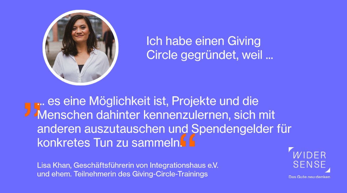 Was bewegt Menschen einen #GivingCircle zu gründen? Im Giving-Circle-Training (online) ab 9.5. stellen wir 4 GC-Initiativen vor. Mit dabei: Lisa Khan, die schon mehrere solcher Spendenaktionen initiiert hat!
Jetzt zum Training anmelden👉giving-circle.de/training
#Spenden #Nonprofit
