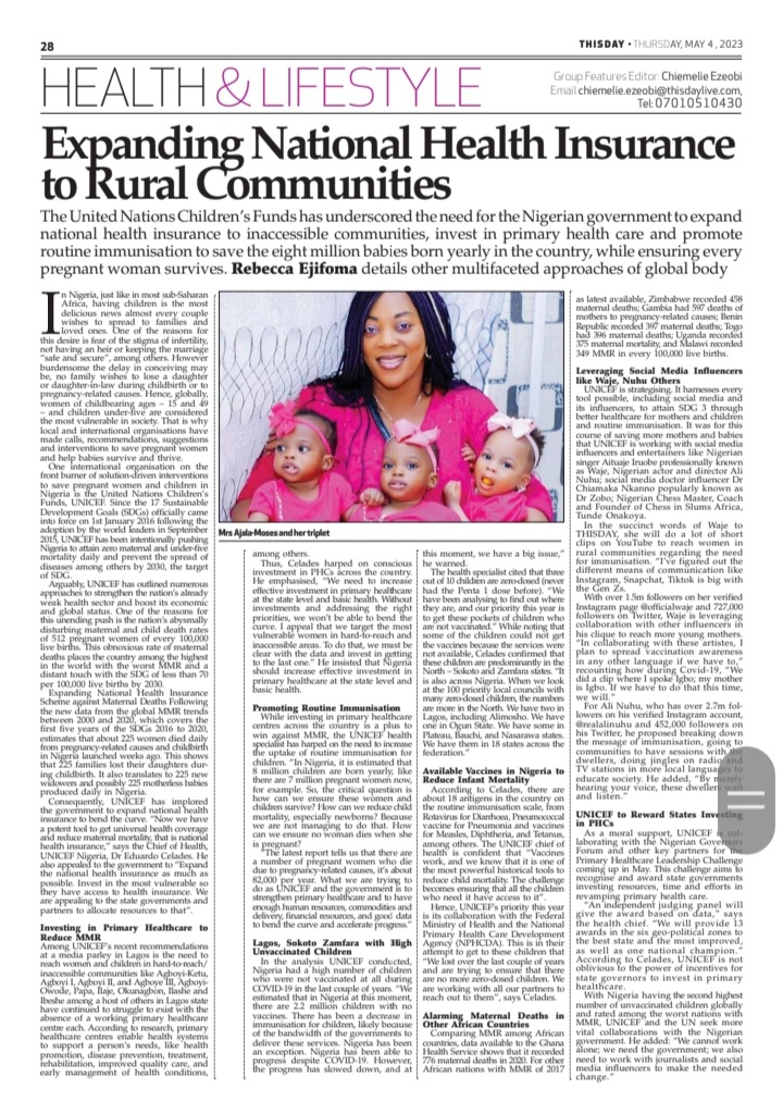 Rebecca Ejifoma (@rebeccaejifoma) on Twitter photo Expanding Health Insurance to Rural Communities (will save 8 million babies born yearly in Nigeria)
thisdaylive.com/index.php/2023… <a href="/UNICEF_Nigeria/">UNICEF Nigeria</a> <a href="/savechildrenNG/">Save the Children NG</a> <a href="/NOA/">いにしゃる🍙🌽</a> <a href="/OfficialWaje/">WAJE🇳🇬</a> <a href="/alinuhu/">ali nuhu</a> <a href="/DrZobo/">Dr Chioma Nwakanma-Akanno</a> <a href="/BleEjiofor/">Blessing Ejiofor</a> Expanding Health Insurance to Rural Communities (will save 8 million babies born yearly in Nigeria)
thisdaylive.com/index.php/2023… <a href="/UNICEF_Nigeria/">UNICEF Nigeria</a> <a href="/savechildrenNG/">Save the Children NG</a> <a href="/NOA/">いにしゃる🍙🌽</a> <a href="/OfficialWaje/">WAJE🇳🇬</a> <a href="/alinuhu/">ali nuhu</a> <a href="/DrZobo/">Dr Chioma Nwakanma-Akanno</a> <a href="/BleEjiofor/">Blessing Ejiofor</a>