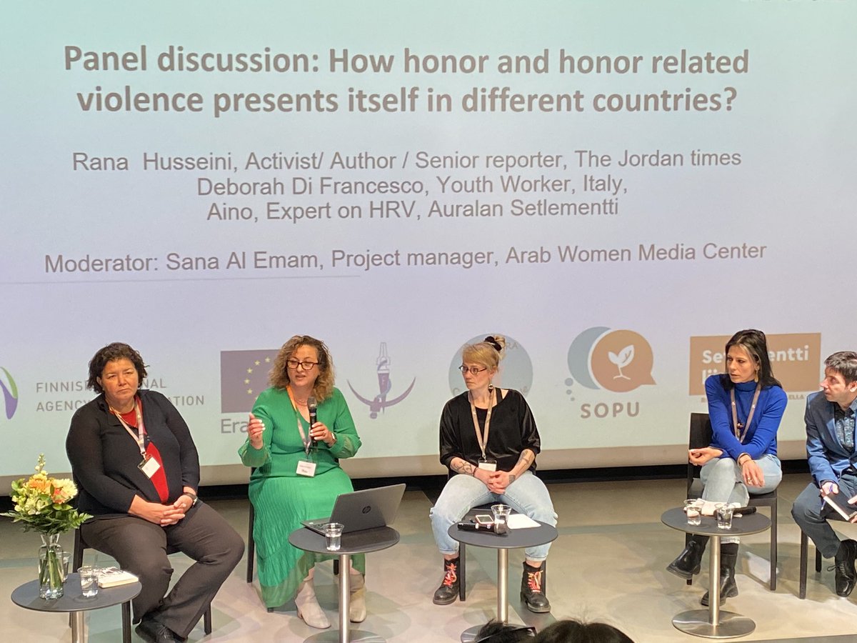 ”Kunniaan liittyvän väkivallan taustalla on pelko, pelko stigmasta ja ulossulkemisesta” Paneelikeskustelussa Jordaniasta Rana Husseini ja Sana Al Emam, Turusta Aino ja Italiasta Deborah Di Francesco #proyouth -seminaari #sopu