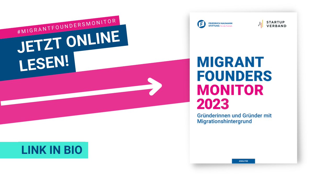 Der neue #MigrantFoundersMonitor 2023 zeigt: Migrant Founders rekrutieren international. So kommen im Schnitt 51 % ihrer Mitarbeitenden aus dem Ausland, bei Startups insgesamt liegt der Wert dagegen bei 28 %. Ein wichtiger Beitrag zum #Fachkräftemangel. <a href="/StartupVerband/">Startup-Verband 💡 🚀</a> 
Hier den