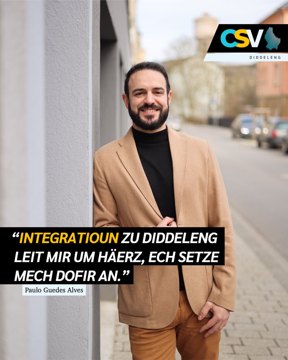 CSVDiddeleng's tweet photo. Haut stellen mir iech den Paulo GUEDES ALVES vir. Mat engem inklusiven Message!
MÉI NO. MÉI DIDDELENG. MÉI BEWEEGEN.
#csvdiddeleng #gemengenwalen2023 #echkawielen #jepeuxvoter #ichkannwaehlen #icanvote https://t.co/uUBMEkaK86